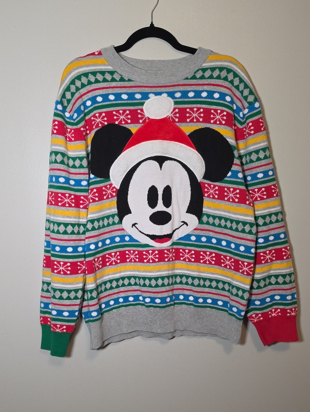 Disney Mickey Mouse Holiday Crewneck Sweater - Red, Green, Blue, Yellow, Gray